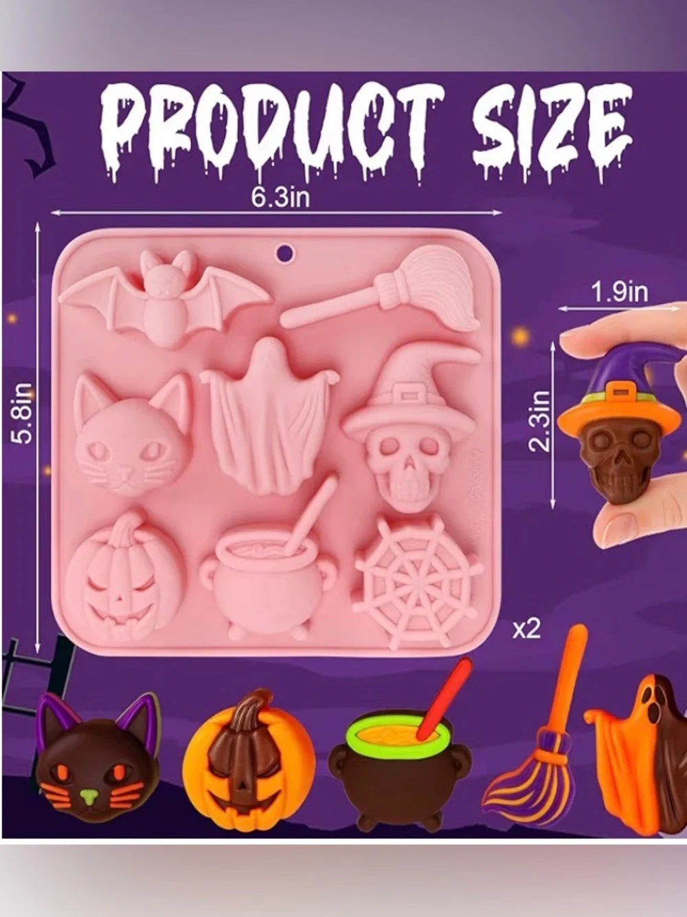 Silicone Halloween Candy Mold – Pink Ghost, Bat & Pumpkin Shapes